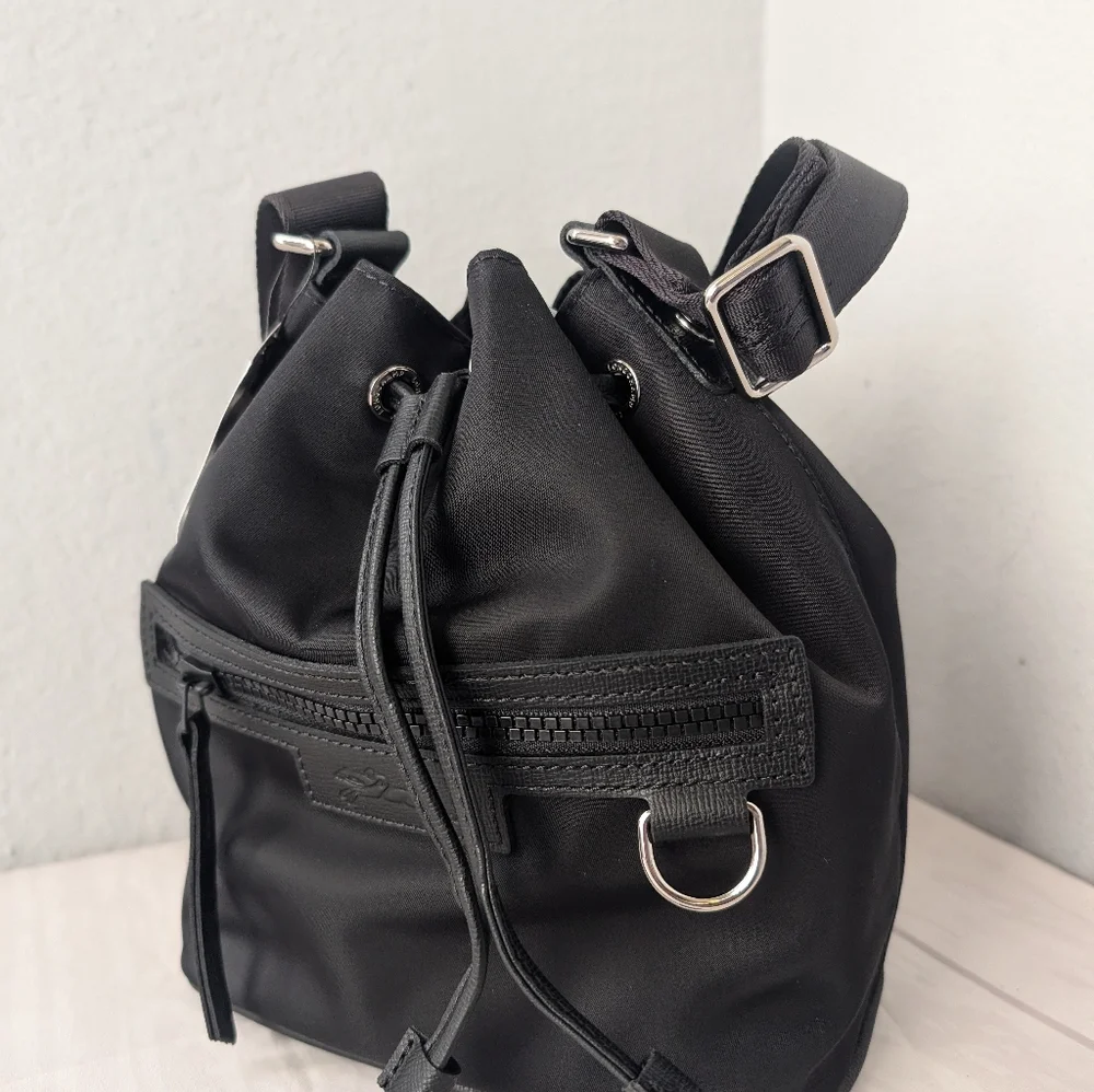 NWT Longchamp Le Pliage Neoprene Bucket Bag Crossbody In Black - Picture 2 of 5